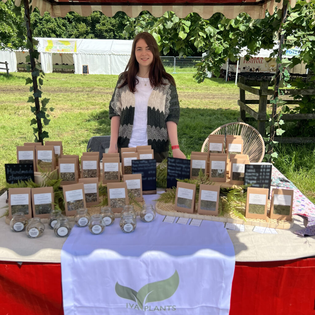 Alexandra Ghemu at Foodies Festival 2024, IVA Plants stall featuring herbal teas and cooking herbs, Syon Park London